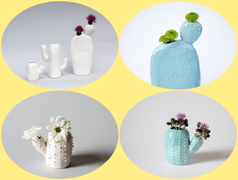 Decoração com divertidos vasos de cerâmica cacto