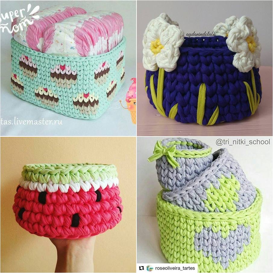 cesta de croche com fio de malha - DIY - artesanato - decoração