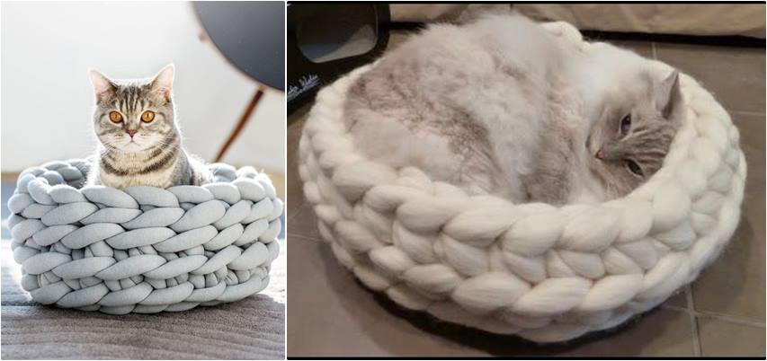 cesta de croche com fio de malha - DIY - artesanato - cama para gato