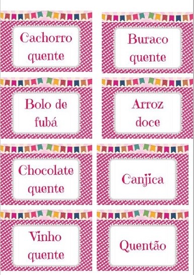 É grátis!  Baixe e imprima plaquinhas de comidinhas para festa junina