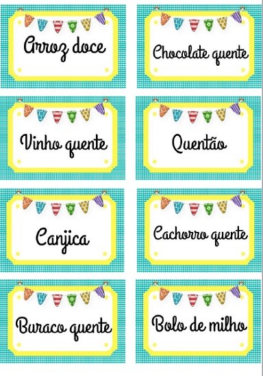 É grátis!  Baixe e imprima plaquinhas de comidinhas para festa junina