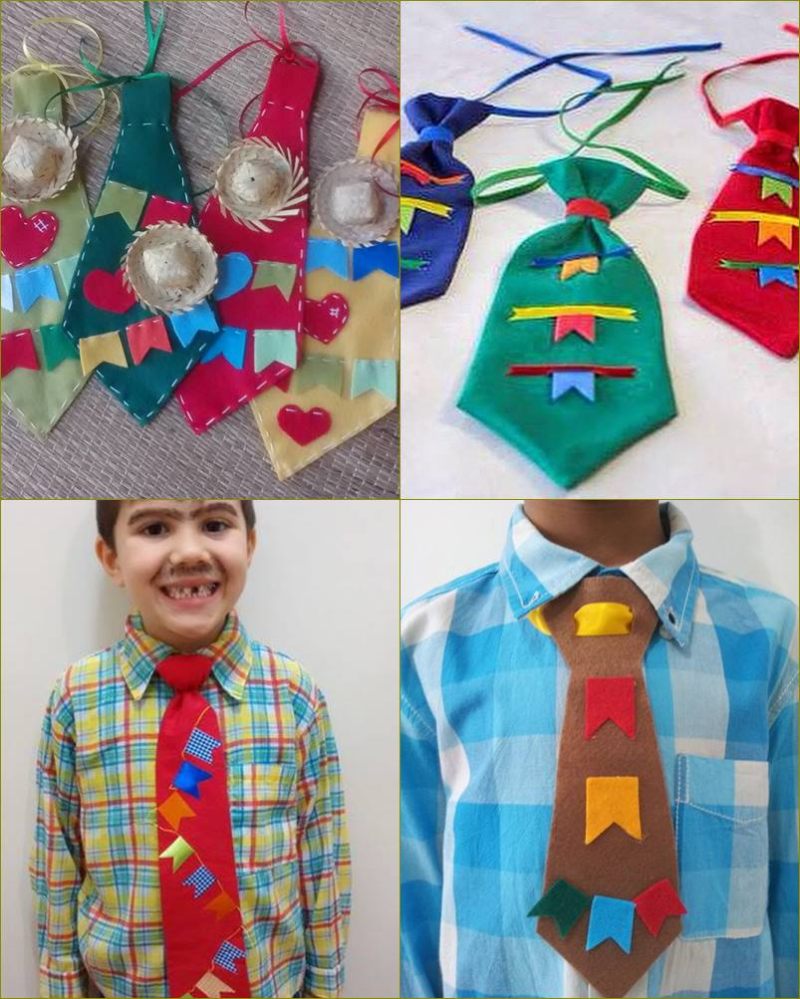 Roupa para festa junina - DIY - gravata com apliques para menino