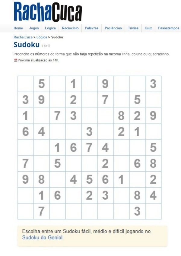 Sudoku grátis para exercitar a mente, ideias para a terceira idade