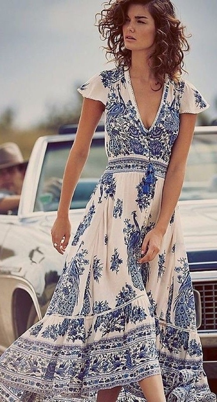 Moda anti-idade, vestido estampado azul e branco , porcelana chinesa