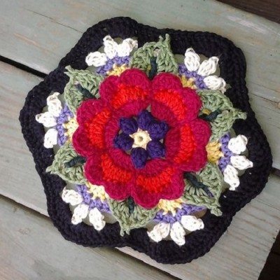 octogonos em croche - tapete com flores de crochê