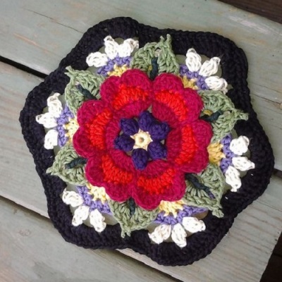 octogonos em croche - tapete com flores de crochê