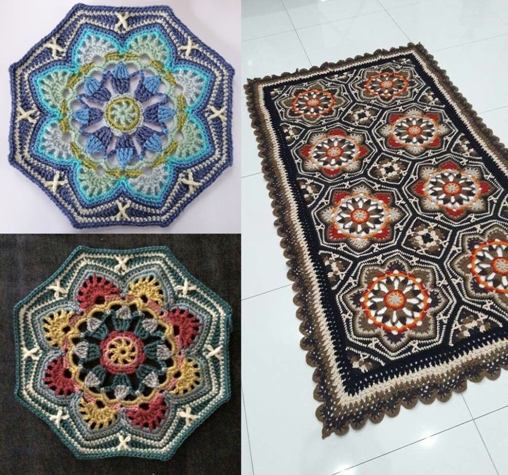 tapete com flores de crochê