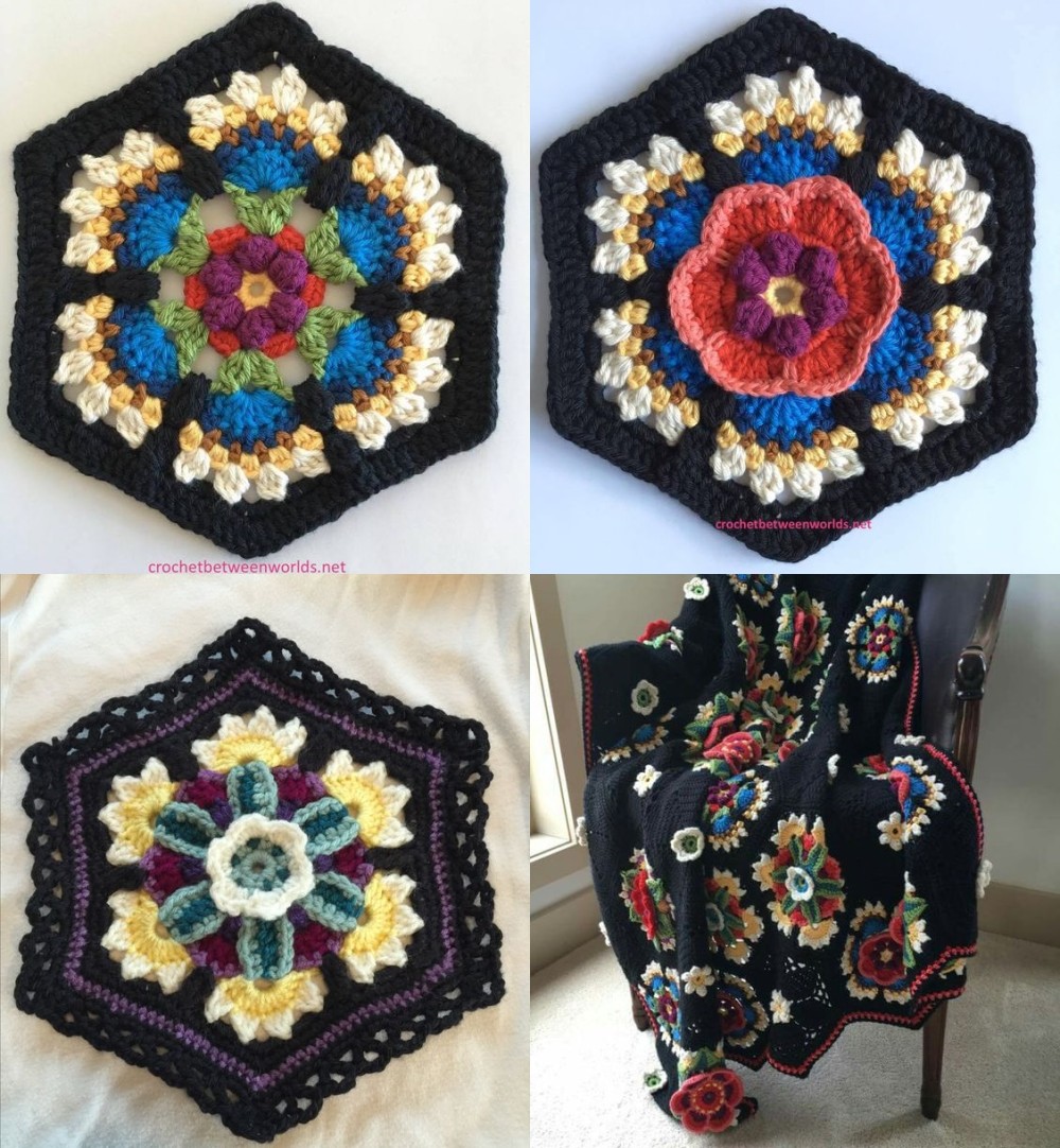 tapete com flores de crochê - octogonos em croche