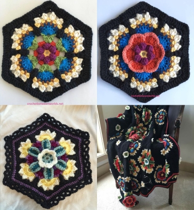 tapete com flores de crochê - octogonos em croche