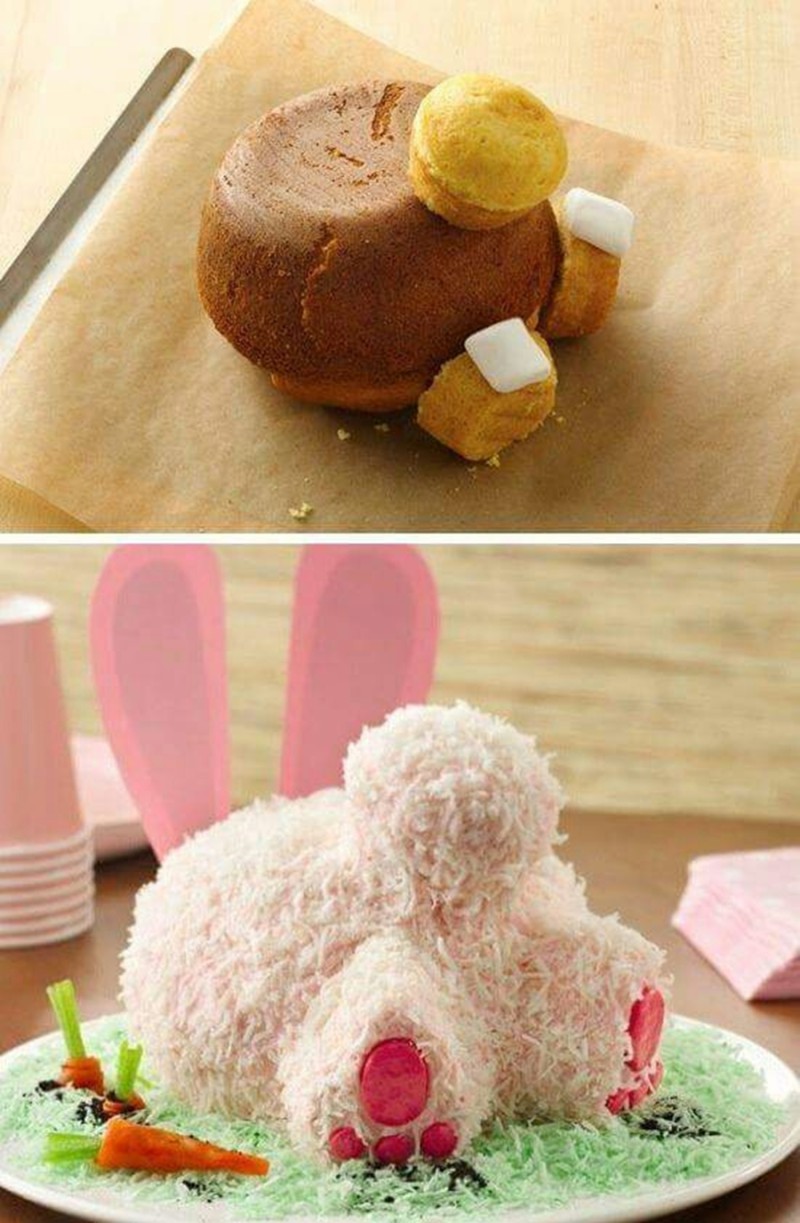 como montar o bolo com bundinha do coelho da páscoa