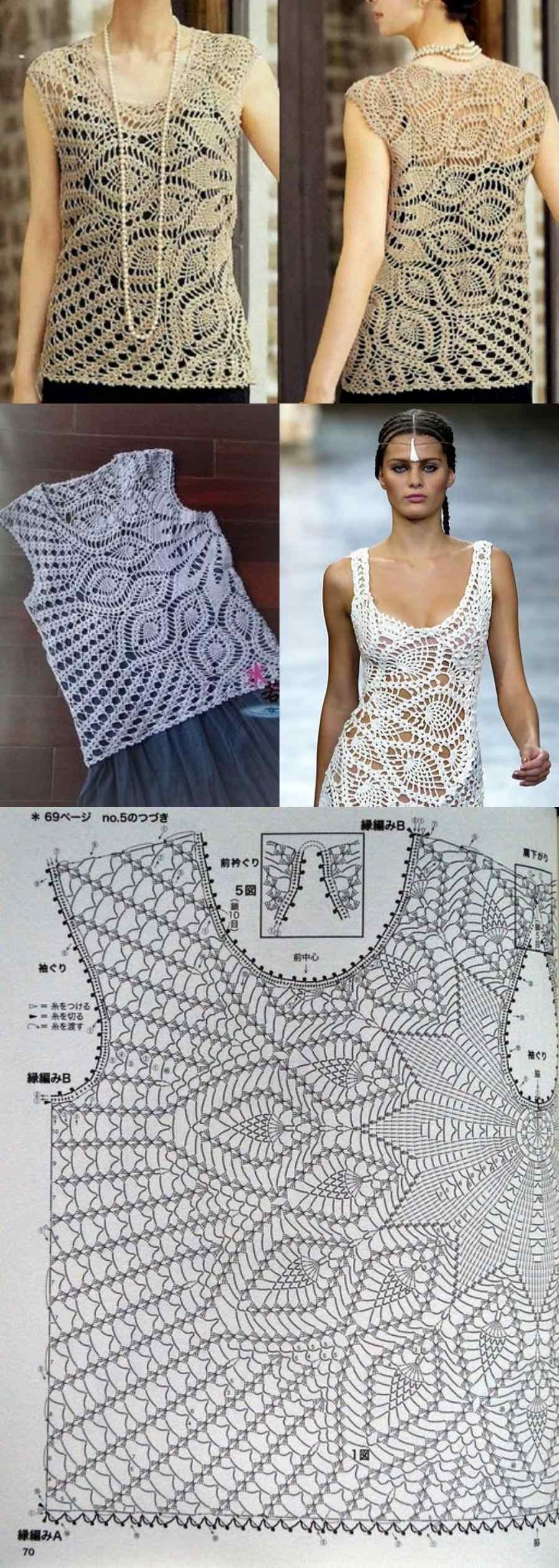 Blusa com gráfico de ponto abacaxi em crochê