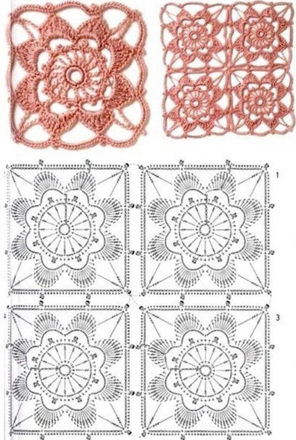 24 modelos e gráficos de quadrados de crochê