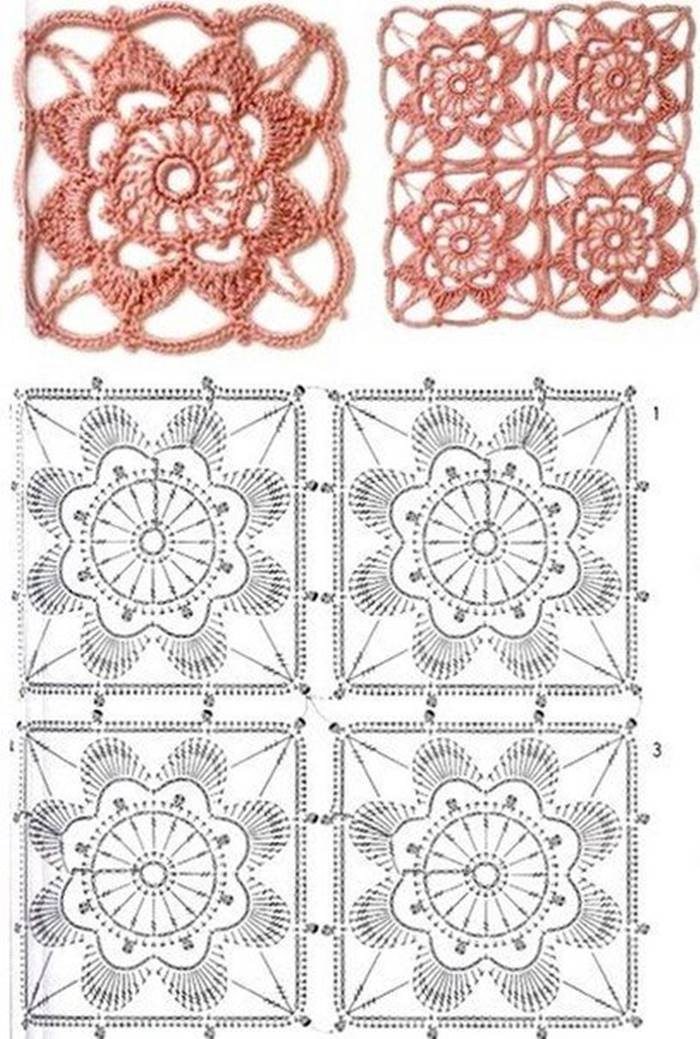 24 modelos e gráficos de quadrados de crochê