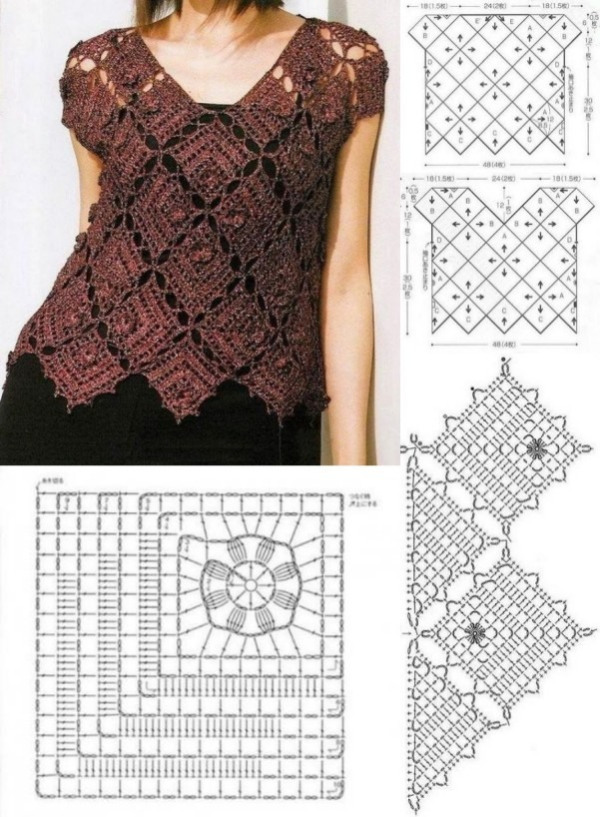 Lindas blusas feitas com quadrado de crochê