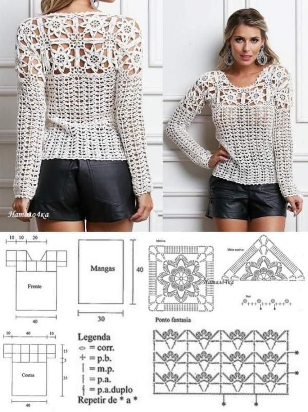 Lindas blusas feitas com quadrado de crochê