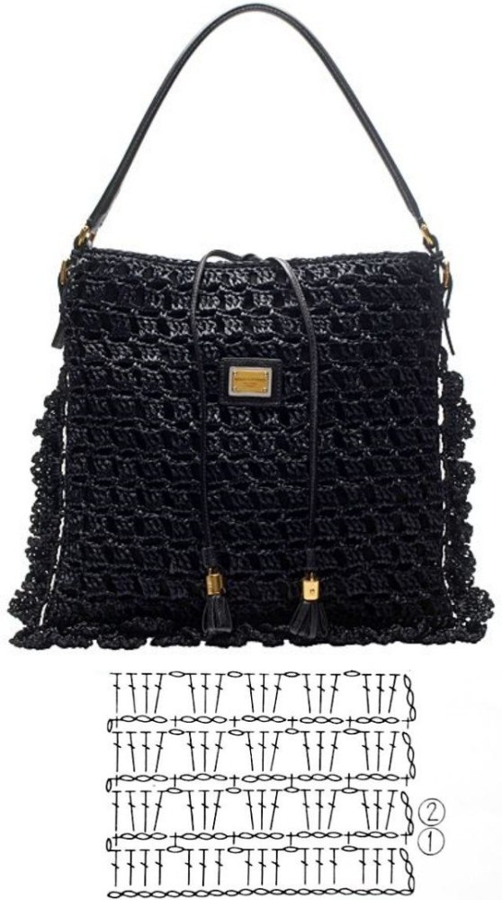 10 modelos de bolsa de crochê e gráficos