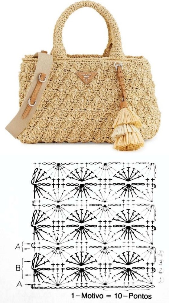 10 modelos de bolsa de crochê e gráficos