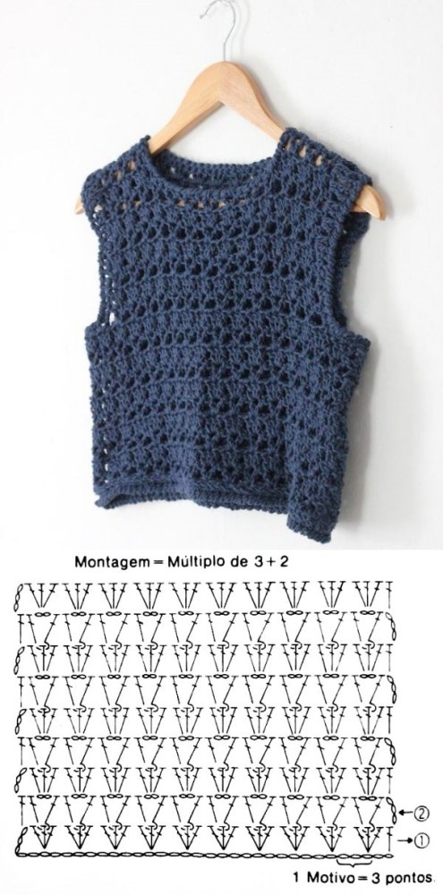 Novos modelos de blusa de crochê com gráfico dos pontos