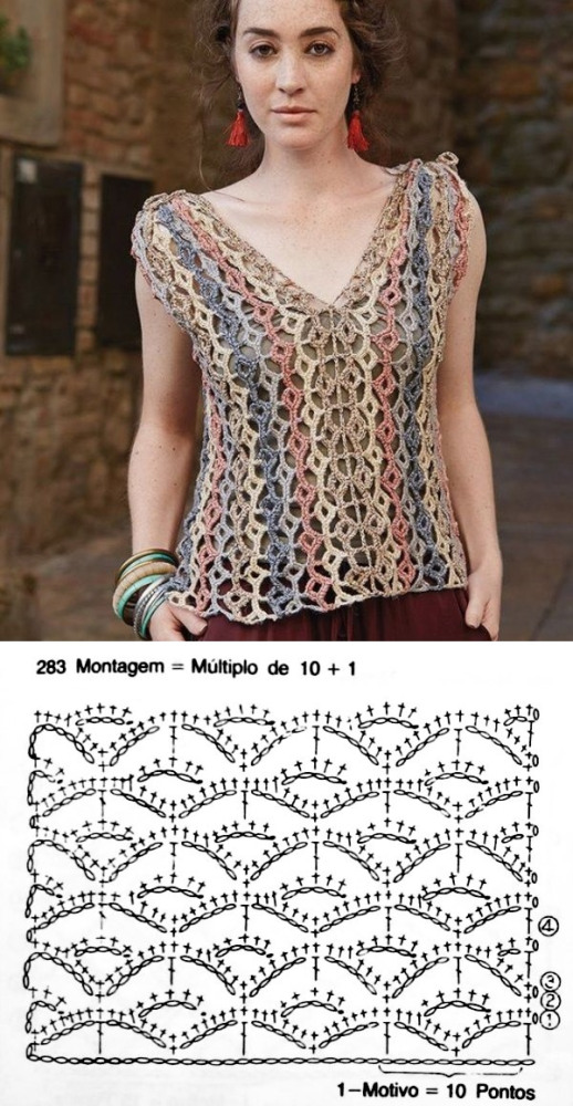 Novos modelos de blusa de crochê com gráfico dos pontos