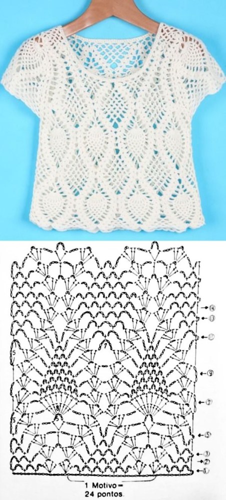 Novos modelos de blusa de crochê com gráfico dos pontos