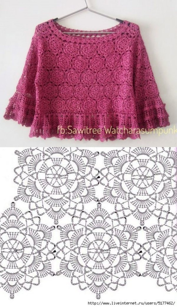 Novos modelos de blusa de crochê com gráfico dos pontos