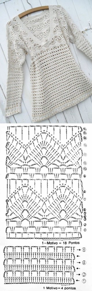 Novos modelos de blusa de crochê com gráfico dos pontos