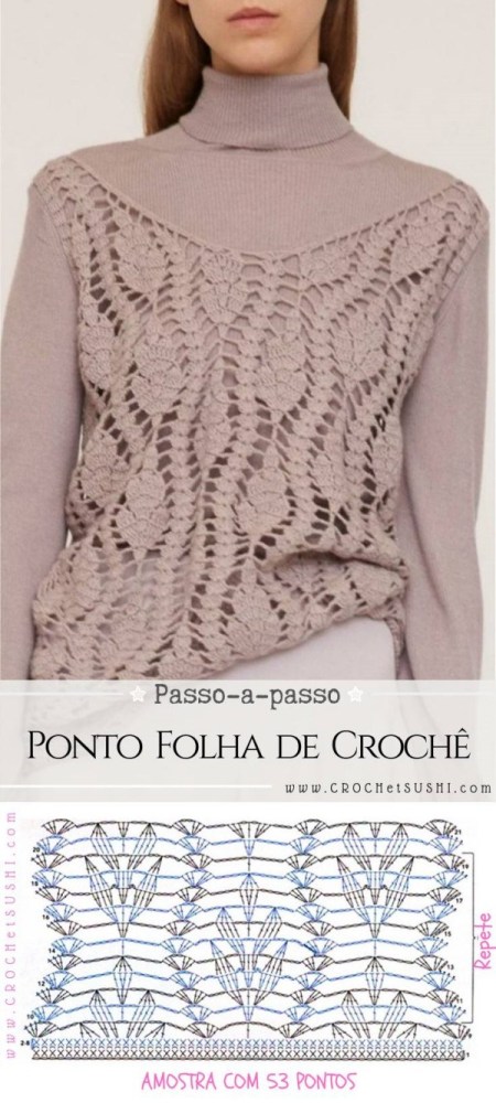 Novos modelos de blusa de crochê com gráfico dos pontos