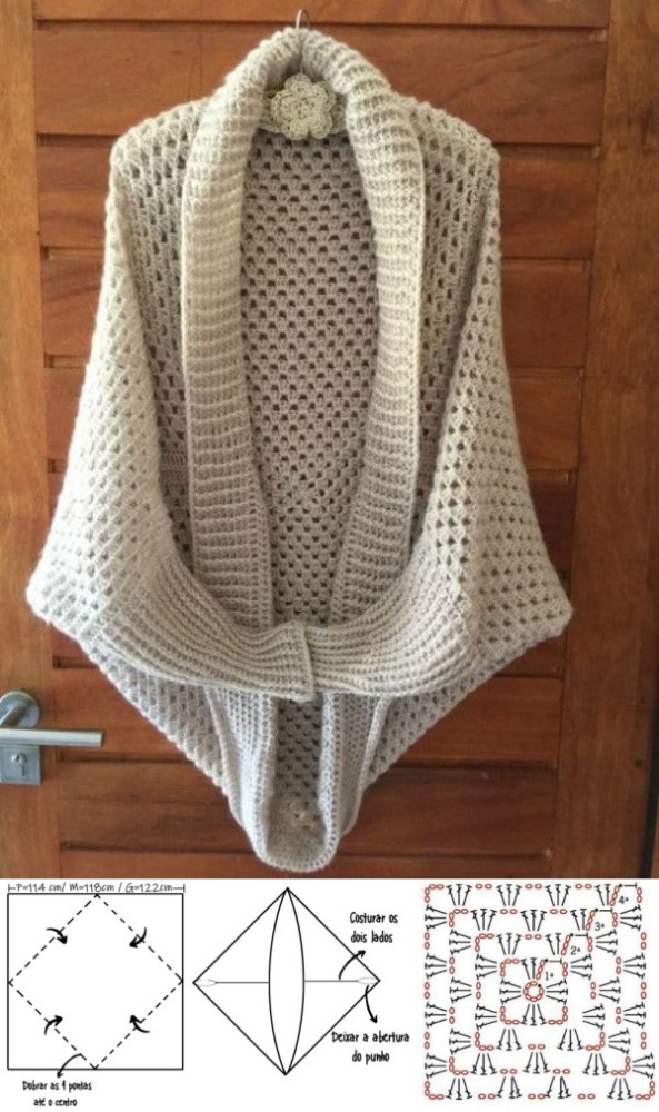Blusa de crochê com gráfico