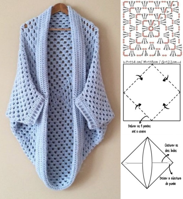Blusa de crochê com gráfico