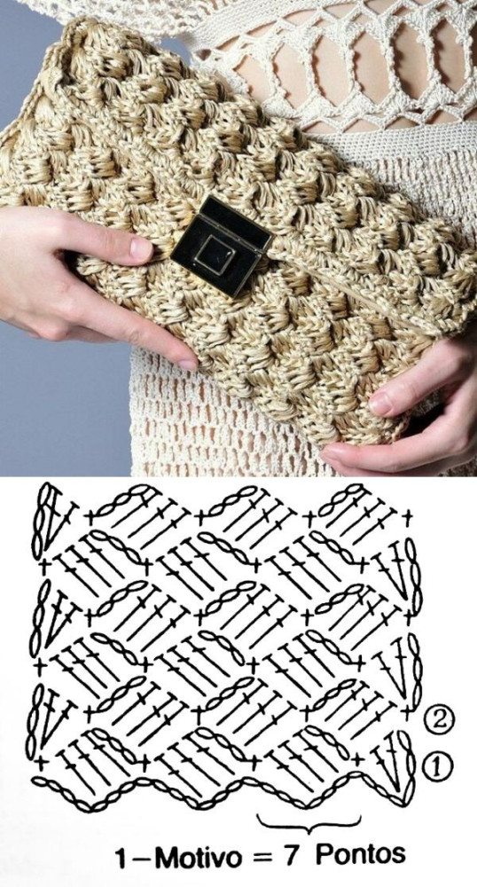Bolsa pequena de crochê com gráfico do ponto