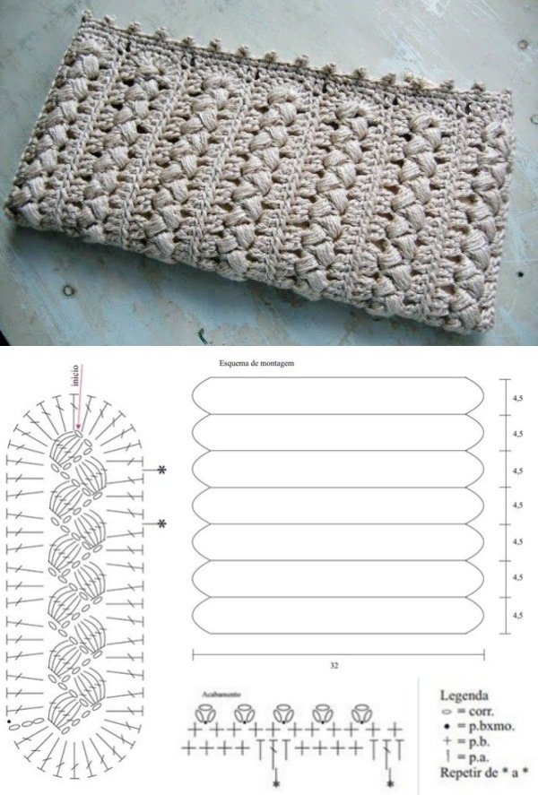 Bolsa pequena de crochê com gráfico do ponto