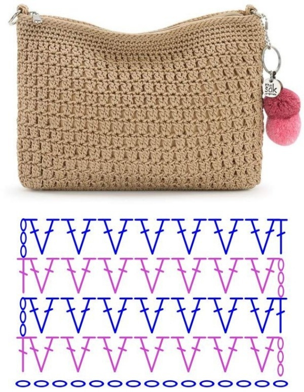 Bolsa pequena de crochê com gráfico do ponto