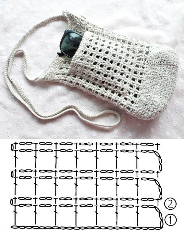 Bolsa pequena de crochê com gráfico do ponto