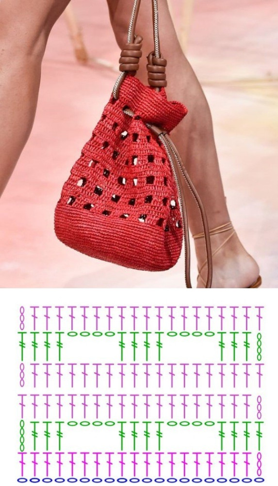 Bolsa pequena de crochê com gráfico do ponto