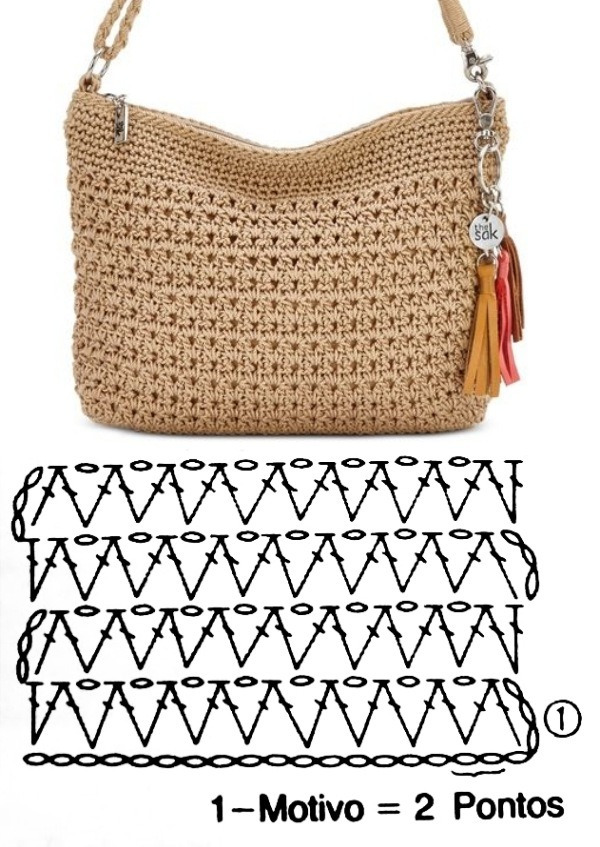 Bolsa pequena de crochê com gráfico do ponto