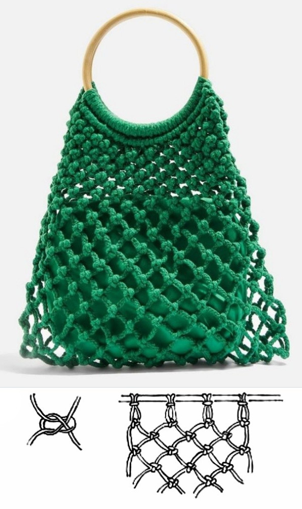 Modelos de bolsa de macramê moderna com gráfico do ponto