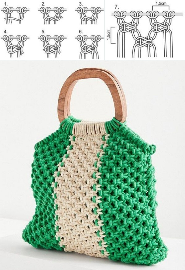 Modelos de bolsa de macramê moderna com gráfico do ponto