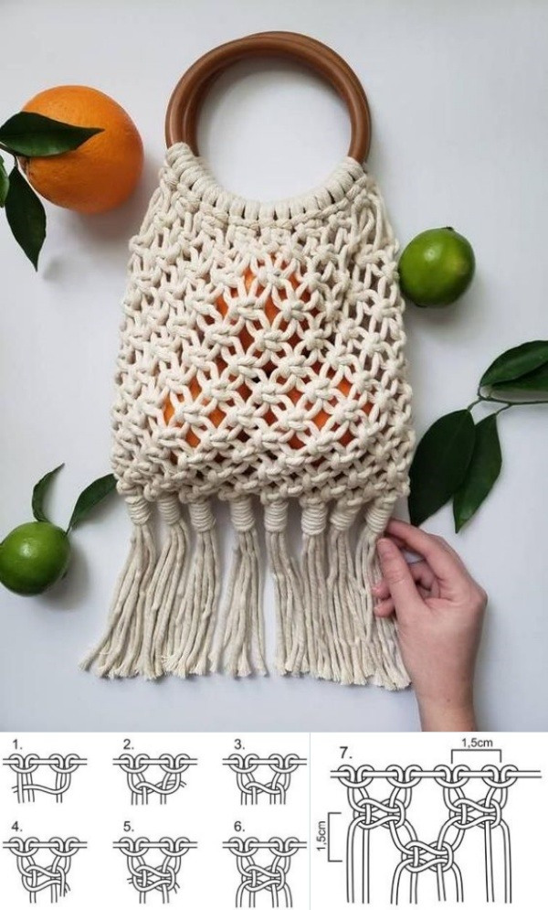 11 Modelos de Bolsa de Macramê com Gráfico para Copiar