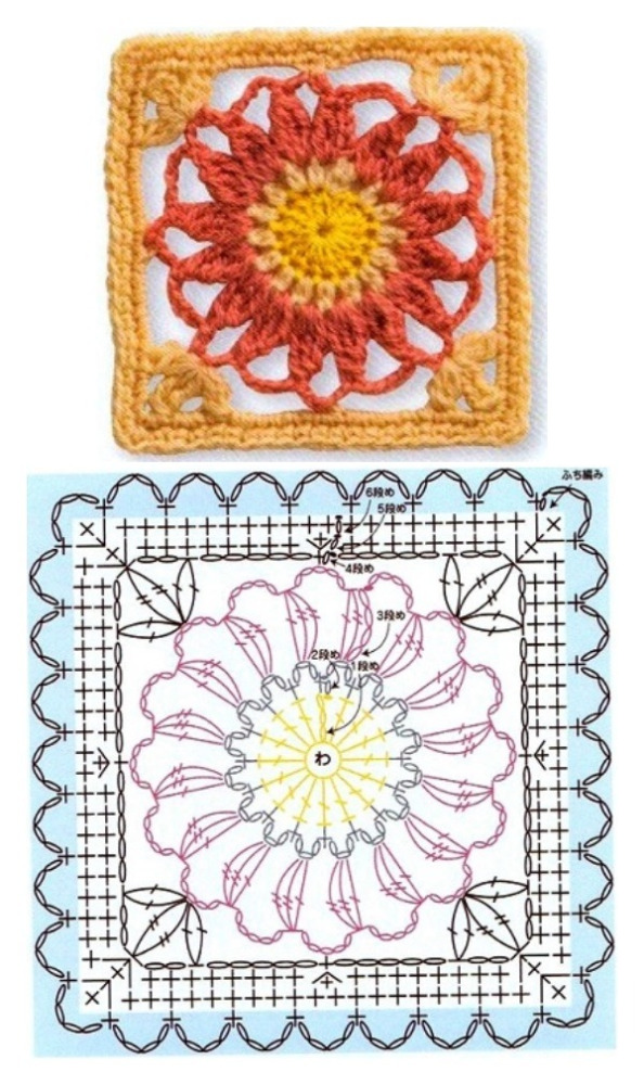 14 Quadrados de crochê com gráfico, copie e crie!