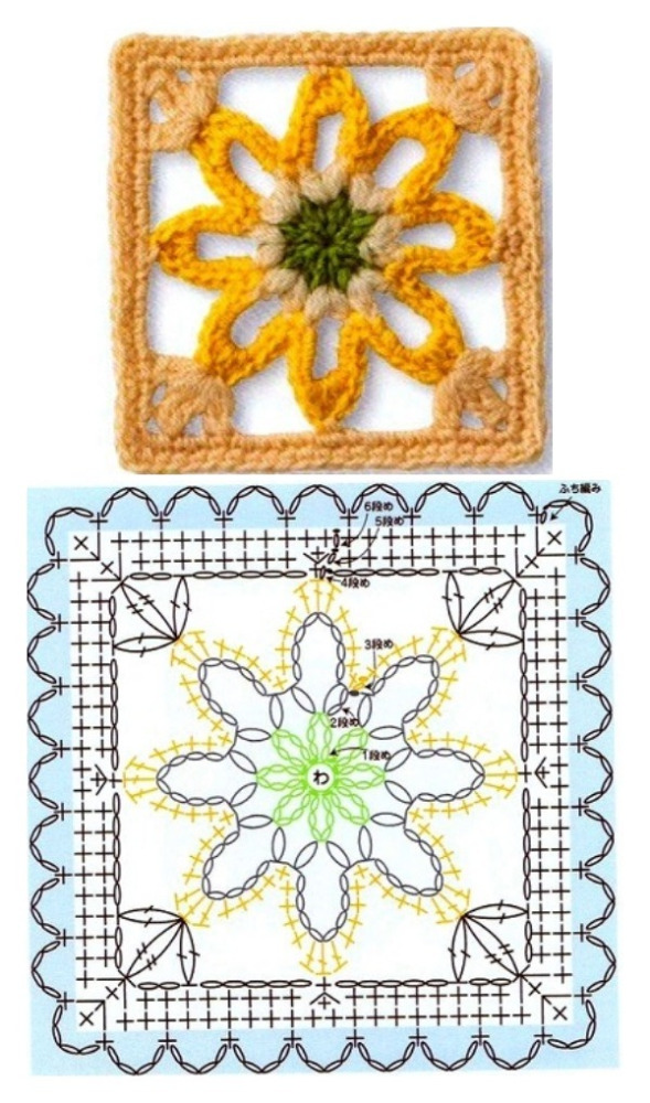 14 Quadrados de crochê com gráfico, copie e crie!