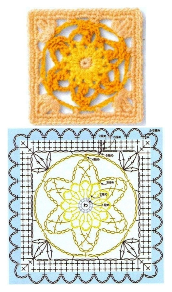 14 Quadrados de crochê com gráfico, copie e crie!