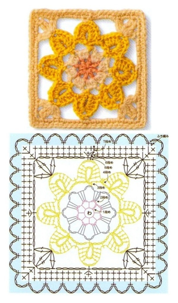 14 Quadrados de crochê com gráfico, copie e crie!