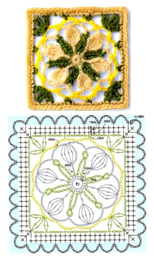 14 Quadrados de crochê com gráfico, copie e crie!