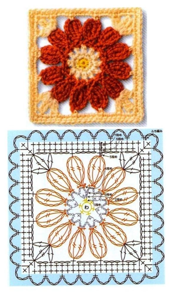 14 Quadrados de crochê com gráfico, copie e crie!