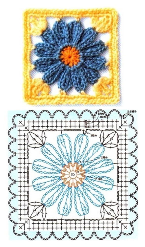 14 Quadrados de crochê com gráfico, copie e crie!
