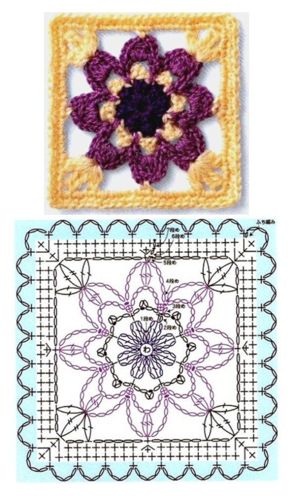 14 Quadrados de crochê com gráfico, copie e crie!