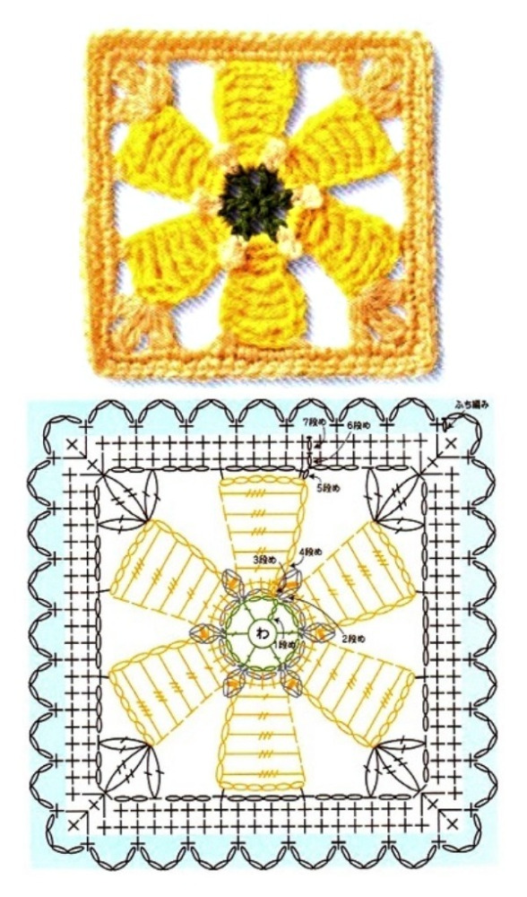 14 Quadrados de crochê com gráfico, copie e crie!