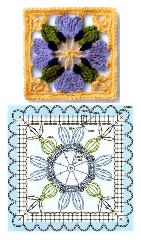 14 Quadrados de crochê com gráfico, copie e crie!