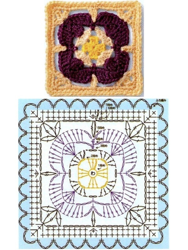 Quadrado de crochê com gráfico