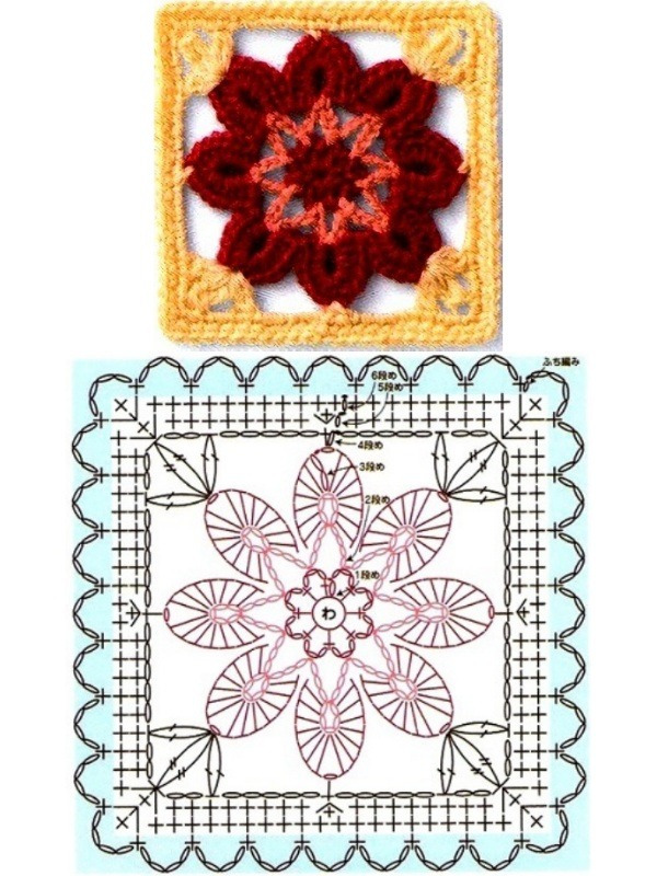 Quadrado de crochê com gráfico